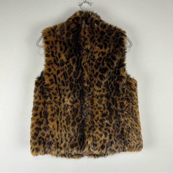 J.Crew Brown Black Leopard Faux Fur Full Zip Vest Size Small - Picture 3 of 7